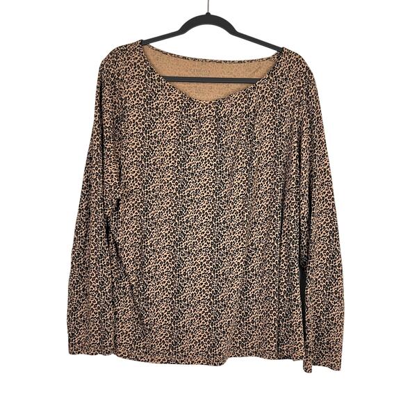 NEW TALBOTS 2X Micro Leopard Print Long Sleeve Popover Scoop Neck Tunic Top - Picture 8 of 8
